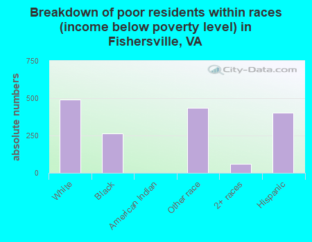 Breakdown of poor residents within races (income below poverty level) in Fishersville, VA