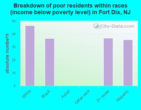 Breakdown of poor residents within races (income below poverty level) in Fort Dix, NJ