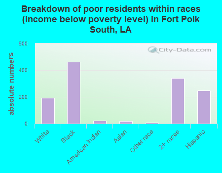 Breakdown of poor residents within races (income below poverty level) in Fort Polk South, LA