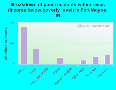 Breakdown of poor residents within races (income below poverty level) in Fort Wayne, IN