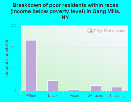Breakdown of poor residents within races (income below poverty level) in Gang Mills, NY