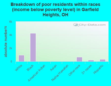 Breakdown of poor residents within races (income below poverty level) in Garfield Heights, OH