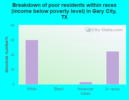 Breakdown of poor residents within races (income below poverty level) in Gary City, TX
