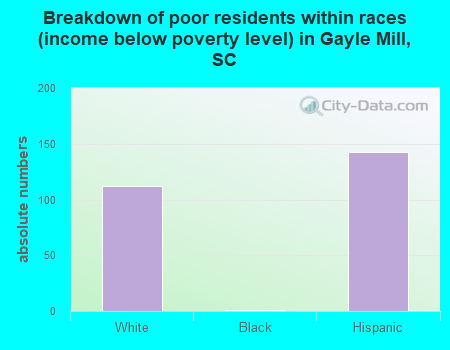 Breakdown of poor residents within races (income below poverty level) in Gayle Mill, SC