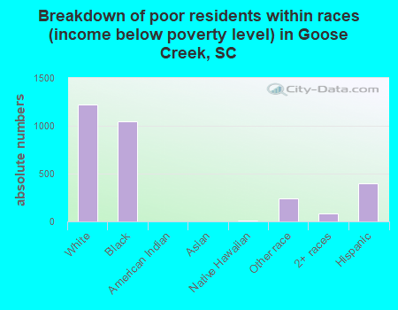 Breakdown of poor residents within races (income below poverty level) in Goose Creek, SC