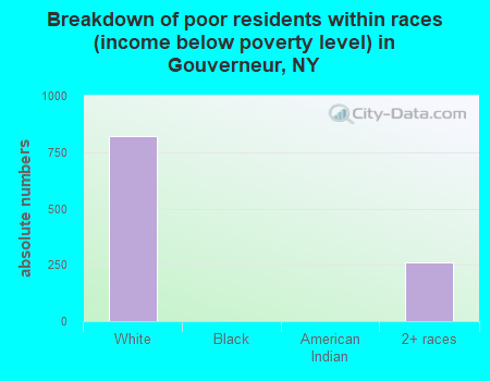 Breakdown of poor residents within races (income below poverty level) in Gouverneur, NY