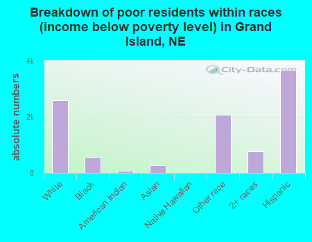 Breakdown of poor residents within races (income below poverty level) in Grand Island, NE