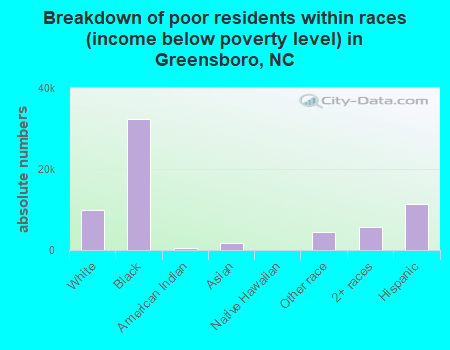 Breakdown of poor residents within races (income below poverty level) in Greensboro, NC