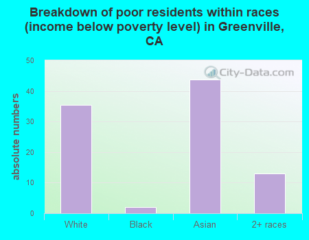 Breakdown of poor residents within races (income below poverty level) in Greenville, CA