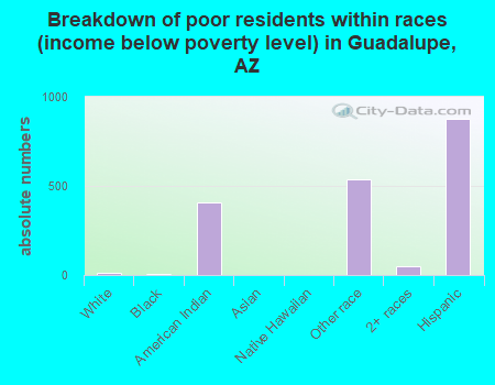 Breakdown of poor residents within races (income below poverty level) in Guadalupe, AZ