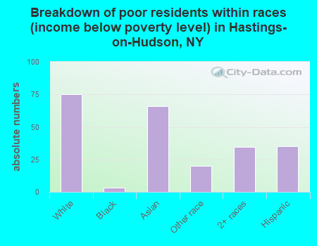 Breakdown of poor residents within races (income below poverty level) in Hastings-on-Hudson, NY