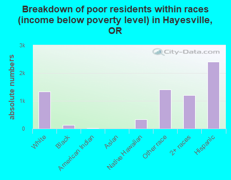 Breakdown of poor residents within races (income below poverty level) in Hayesville, OR