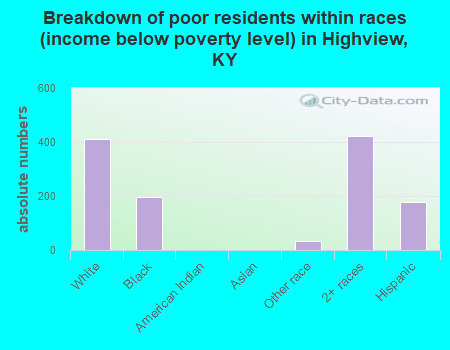 Breakdown of poor residents within races (income below poverty level) in Highview, KY