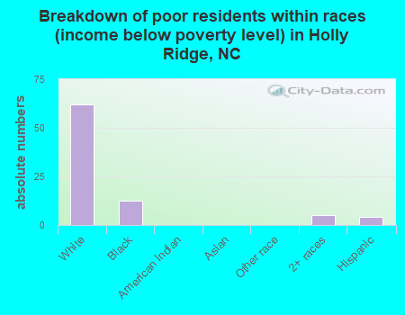 Breakdown of poor residents within races (income below poverty level) in Holly Ridge, NC