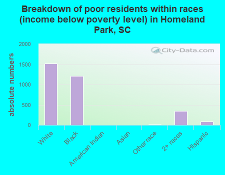 Breakdown of poor residents within races (income below poverty level) in Homeland Park, SC