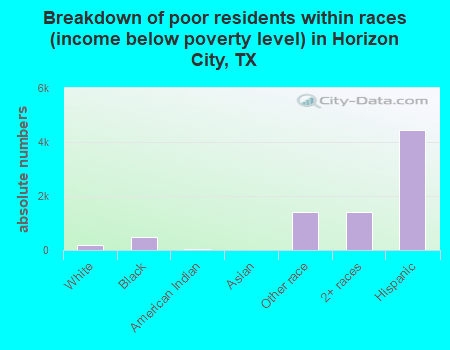 Breakdown of poor residents within races (income below poverty level) in Horizon City, TX