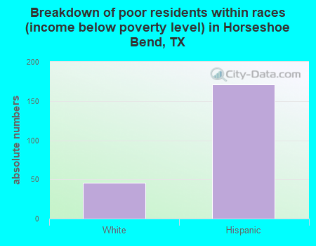 Breakdown of poor residents within races (income below poverty level) in Horseshoe Bend, TX