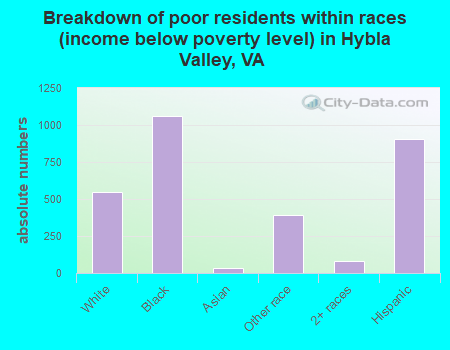 Breakdown of poor residents within races (income below poverty level) in Hybla Valley, VA