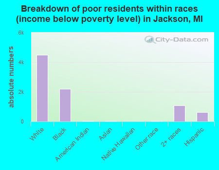 Breakdown of poor residents within races (income below poverty level) in Jackson, MI