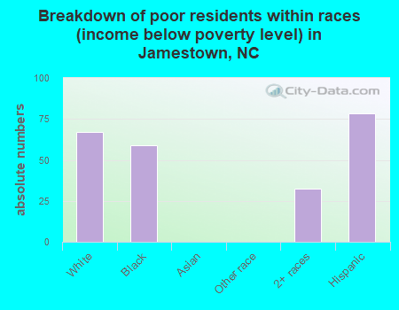 Breakdown of poor residents within races (income below poverty level) in Jamestown, NC