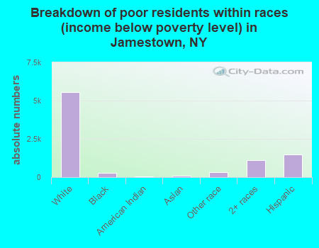 Breakdown of poor residents within races (income below poverty level) in Jamestown, NY