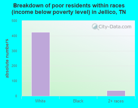 Breakdown of poor residents within races (income below poverty level) in Jellico, TN