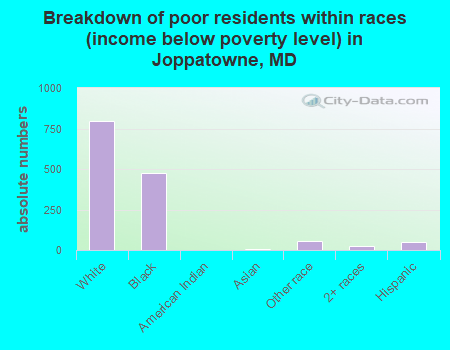 Breakdown of poor residents within races (income below poverty level) in Joppatowne, MD