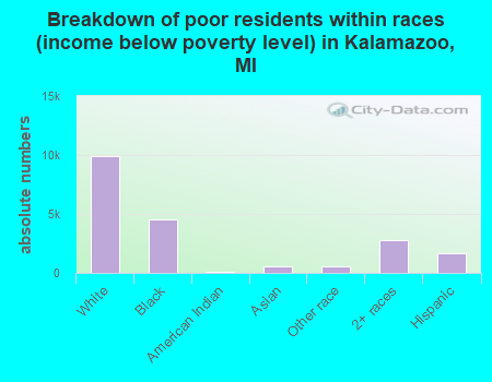 Breakdown of poor residents within races (income below poverty level) in Kalamazoo, MI
