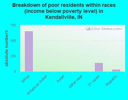 Breakdown of poor residents within races (income below poverty level) in Kendallville, IN