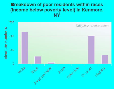 Breakdown of poor residents within races (income below poverty level) in Kenmore, NY
