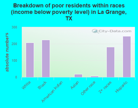 Breakdown of poor residents within races (income below poverty level) in La Grange, TX