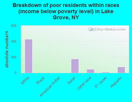 Breakdown of poor residents within races (income below poverty level) in Lake Grove, NY