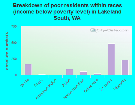 Breakdown of poor residents within races (income below poverty level) in Lakeland South, WA