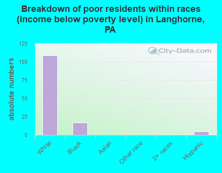 Breakdown of poor residents within races (income below poverty level) in Langhorne, PA