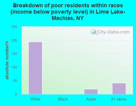 Breakdown of poor residents within races (income below poverty level) in Lime Lake-Machias, NY
