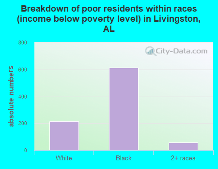 Breakdown of poor residents within races (income below poverty level) in Livingston, AL