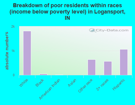 Breakdown of poor residents within races (income below poverty level) in Logansport, IN