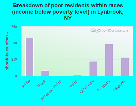 Breakdown of poor residents within races (income below poverty level) in Lynbrook, NY