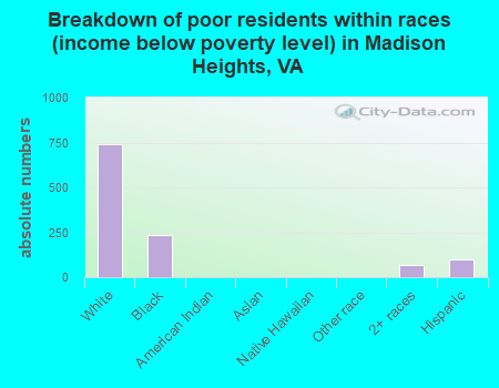 Breakdown of poor residents within races (income below poverty level) in Madison Heights, VA