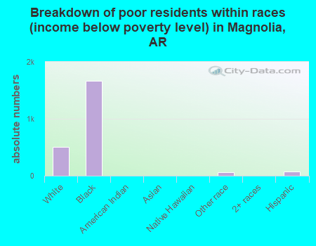 Breakdown of poor residents within races (income below poverty level) in Magnolia, AR