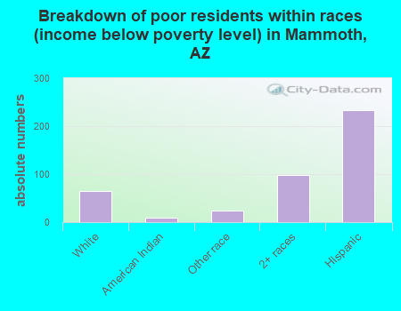 Breakdown of poor residents within races (income below poverty level) in Mammoth, AZ