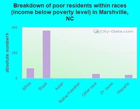 Breakdown of poor residents within races (income below poverty level) in Marshville, NC
