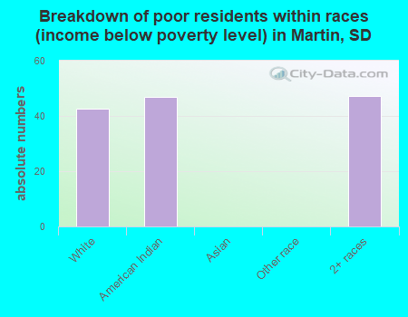 Breakdown of poor residents within races (income below poverty level) in Martin, SD