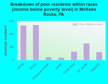 Breakdown of poor residents within races (income below poverty level) in McKees Rocks, PA