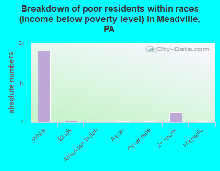 Breakdown of poor residents within races (income below poverty level) in Meadville, PA