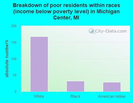 Breakdown of poor residents within races (income below poverty level) in Michigan Center, MI