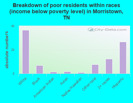 Breakdown of poor residents within races (income below poverty level) in Morristown, TN