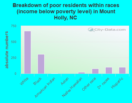 Breakdown of poor residents within races (income below poverty level) in Mount Holly, NC
