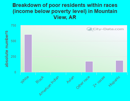 Breakdown of poor residents within races (income below poverty level) in Mountain View, AR