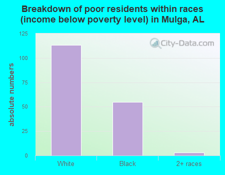 Breakdown of poor residents within races (income below poverty level) in Mulga, AL